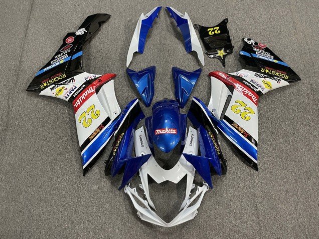 22 Rockstar Blanco & Azul 11-24 GSXR 600-750 Carenados Moto