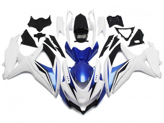 Blanco Brillante Con Plata & Azul 08-10 GSXR 600-750 Carenados Moto