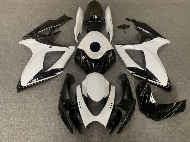 Negro Mate & Blanco Brillante 06-07 GSXR 600-750 Carenados Moto