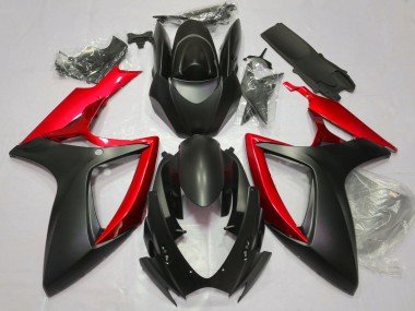 Negro Mate & Rojo 06-07 GSXR 600-750 Carenados Moto