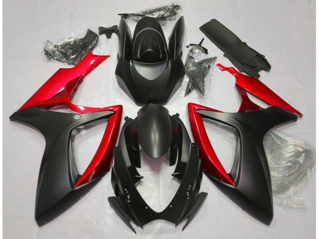 Negro Mate & Rojo 06-07 GSXR 600-750 Carenados Moto