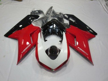 Negro Rojo & Blanco 07-14 Ducati 848 1098 1198 Carenados Moto